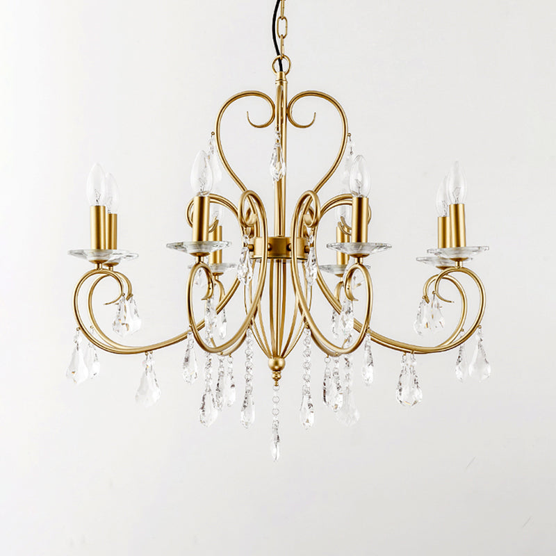 Lampe à bougie suspendue de style moderne avec accent de cristal, lustre 3/6 lumières en or