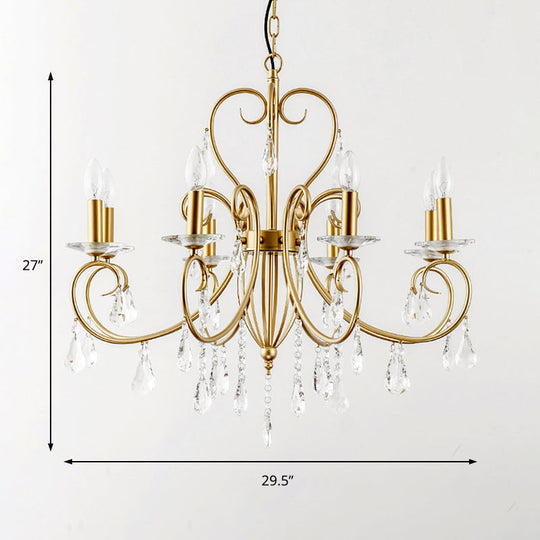 Lampe à bougie suspendue de style moderne avec accent de cristal, lustre 3/6 lumières en or