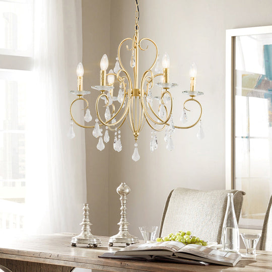 Lampe à bougie suspendue de style moderne avec accent de cristal, lustre 3/6 lumières en or