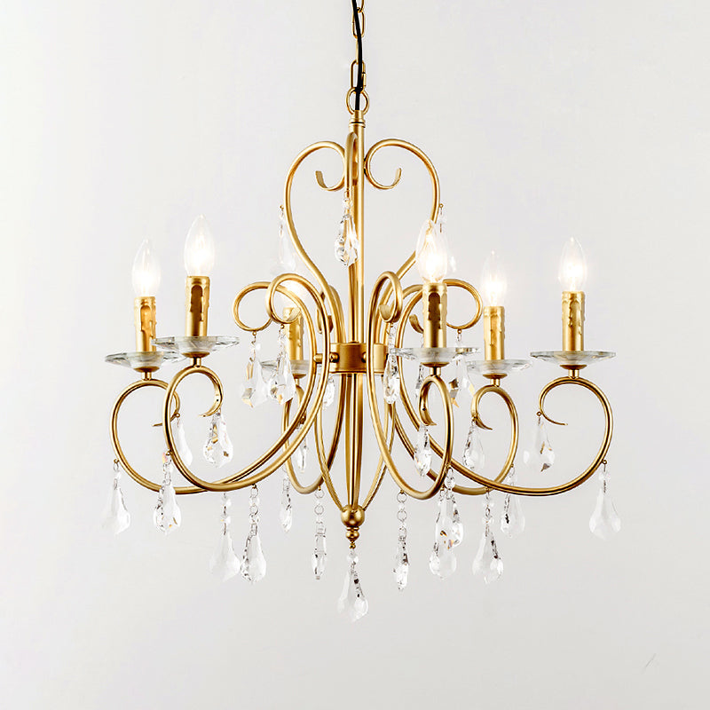 Lampe à bougie suspendue de style moderne avec accent de cristal, lustre 3/6 lumières en or