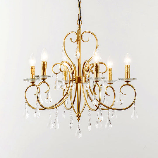 Lampe à bougie suspendue de style moderne avec accent de cristal, lustre 3/6 lumières en or