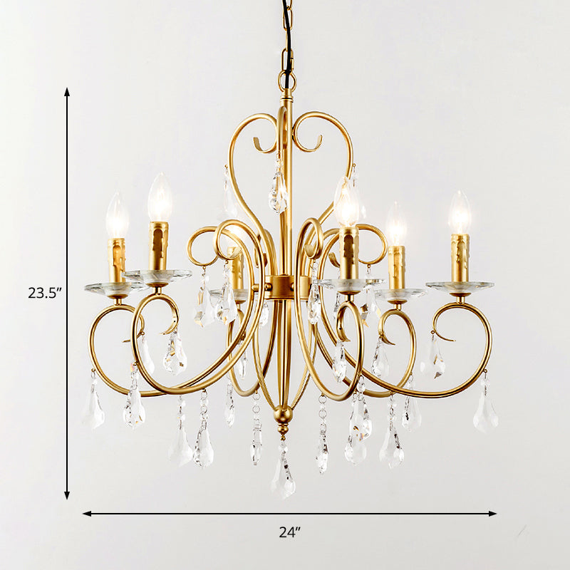 Lampe à bougie suspendue de style moderne avec accent de cristal, lustre 3/6 lumières en or