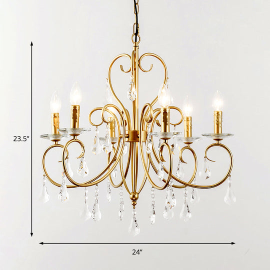 Lampe à bougie suspendue de style moderne avec accent de cristal, lustre 3/6 lumières en or