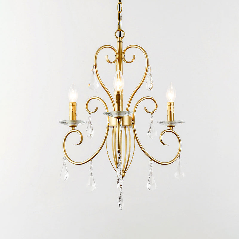 Lampe à bougie suspendue de style moderne avec accent de cristal, lustre 3/6 lumières en or
