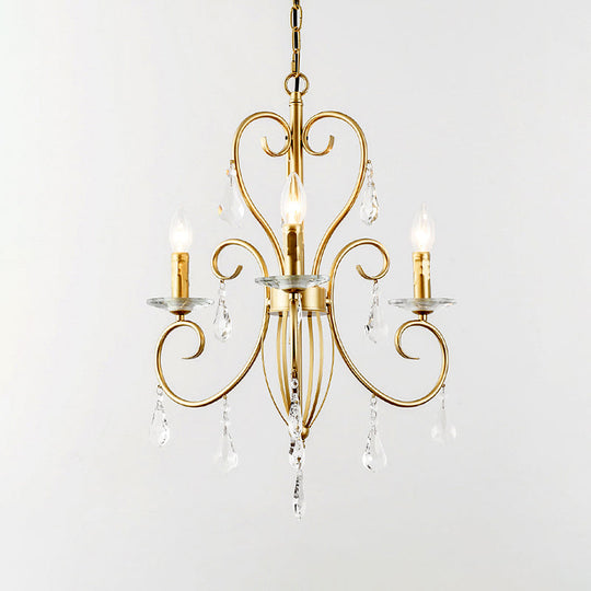 Lampe à bougie suspendue de style moderne avec accent de cristal, lustre 3/6 lumières en or
