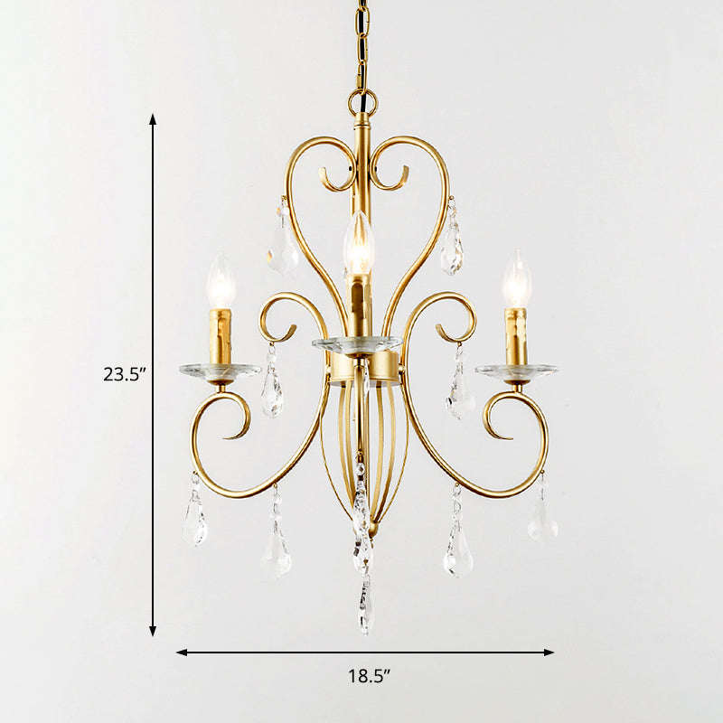 Lampe à bougie suspendue de style moderne avec accent de cristal, lustre 3/6 lumières en or