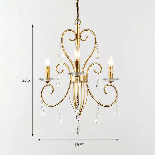 Lampe à bougie suspendue de style moderne avec accent de cristal, lustre 3/6 lumières en or
