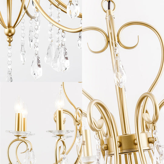 Lampe à bougie suspendue de style moderne avec accent de cristal, lustre 3/6 lumières en or