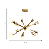 Modern Metal Starburst Chandelier Light - 6/10/12 Lights 26/38.5 Wide Gold Finish Bare Bulb Hanging