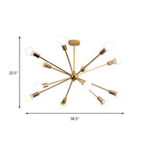 Modern Metal Starburst Chandelier Light - 6/10/12 Lights 26/38.5 Wide Gold Finish Bare Bulb Hanging