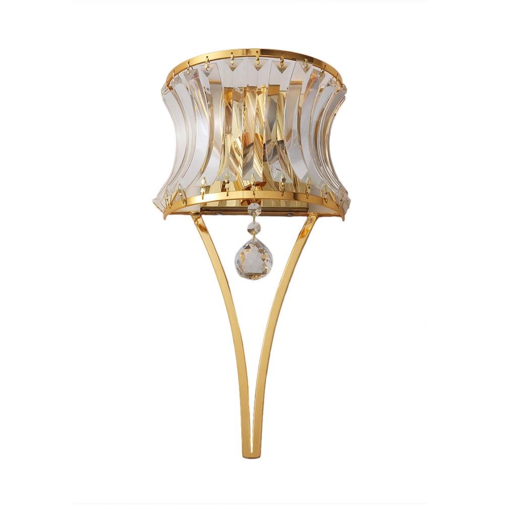 Golden Curved Metal Wall Sconce With Clear Crystal Prism