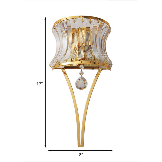 Golden Curved Metal Wall Sconce With Clear Crystal Prism