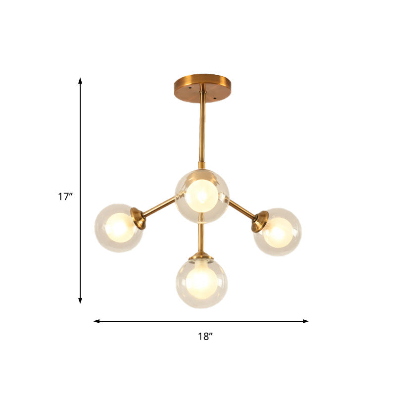 Sleek Metal Chandelier With Clear Glass Shades - Modern Sputnik Style Lighting For Bedroom
