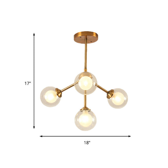 Sleek Metal Chandelier With Clear Glass Shades - Modern Sputnik Style Lighting For Bedroom