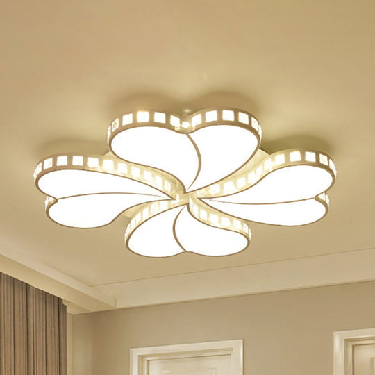 Contemporary Metal Led Ceiling Light - White Petal Flush Design For Living Room With Acrylic Shade
