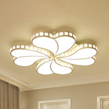 Contemporary Metal Led Ceiling Light - White Petal Flush Design For Living Room With Acrylic Shade