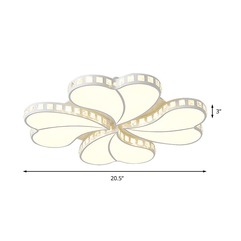 Contemporary Metal Led Ceiling Light - White Petal Flush Design For Living Room With Acrylic Shade