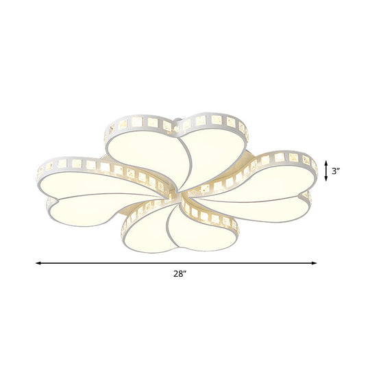 Contemporary Metal Led Ceiling Light - White Petal Flush Design For Living Room With Acrylic Shade