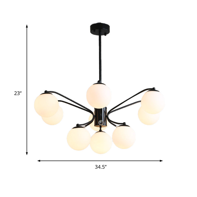 Black Curved Arm Chandelier With White Glass Ball Modern Hanging Ceiling Light (3/5/9 Lights)