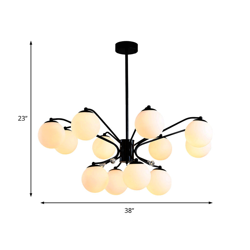 Black Curved Arm Chandelier With White Glass Ball Modern Hanging Ceiling Light (3/5/9 Lights)