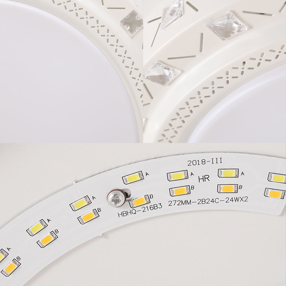 Modern White Drum Ceiling Flush Mount With Crystal Accent Led Fixture - Perfect For Bedrooms