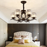 Vintage Style Crystal Drum Chandelier - Elegant Black Suspension Light For Dining Room 6 /