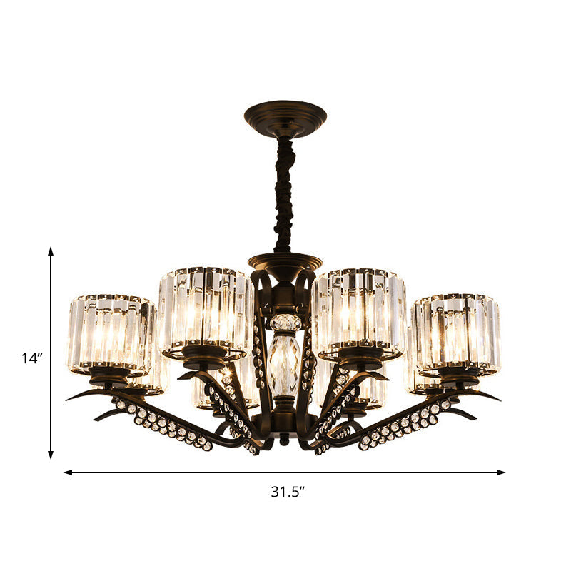 Vintage Style Crystal Drum Chandelier - Elegant Black Suspension Light For Dining Room