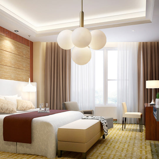 Contemporary Glass Chandelier Lamp - 5/13 Lights Spherical Design White Ball Pendant Light 5 /