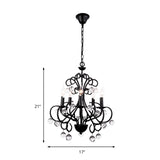 Vintage Style Black Metal Chandelier Lamp With 5 Lights - Dining Room Suspension Light Crystal Ball