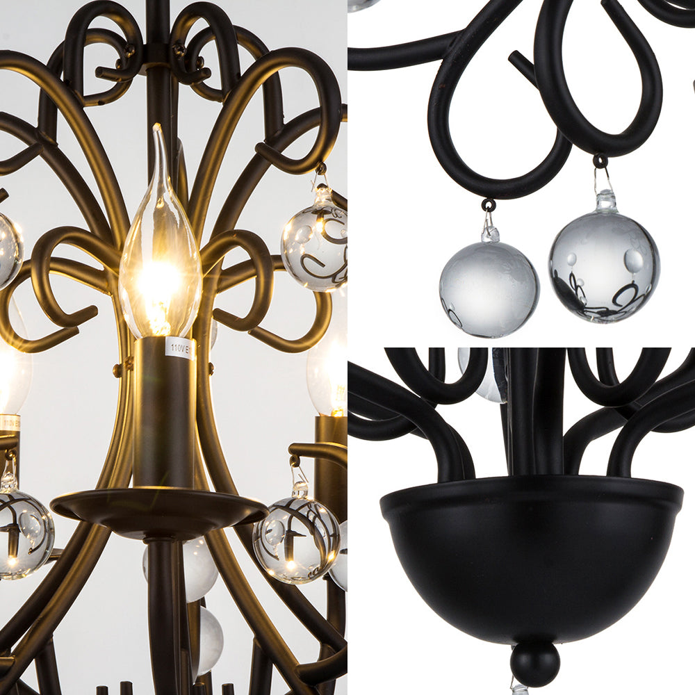 Vintage Style Metal Chandelier Lamp - Elegant 5-Light Suspension Light With Clear Crystal Ball