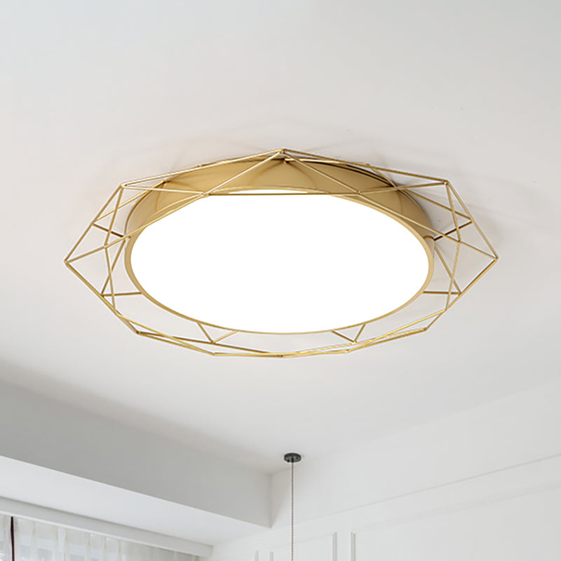 Metallic Flush Mount Ceiling Light – Round Nordic Gold/Black Wire Frame Ideal For Bedroom