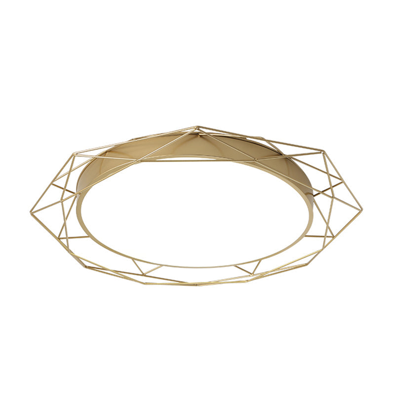 Metallic Flush Mount Ceiling Light Round Nordic Gold/Black Wire Frame Ideal For Bedroom 21.5/25.5