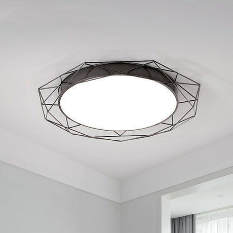Metallic Flush Mount Ceiling Light Round Nordic Gold/Black Wire Frame Ideal For Bedroom 21.5/25.5