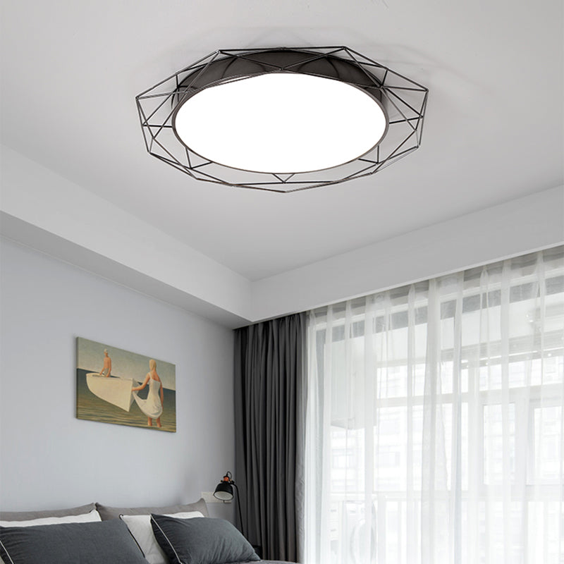 Metallic Flush Mount Ceiling Light Round Nordic Gold/Black Wire Frame Ideal For Bedroom 21.5/25.5