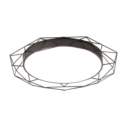 Metallic Flush Mount Ceiling Light – Round Nordic Gold/Black Wire Frame Ideal For Bedroom