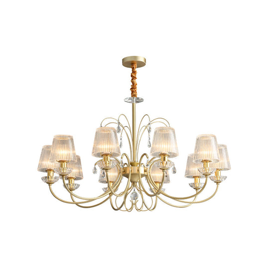 Modern Gold Ribbed Glass Cone Chandelier With 6/8/10 Lights - Elegant Hanging Ceiling Light For