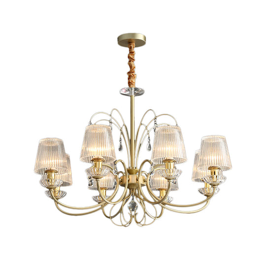 Modern Gold Ribbed Glass Cone Chandelier With 6/8/10 Lights - Elegant Hanging Ceiling Light For