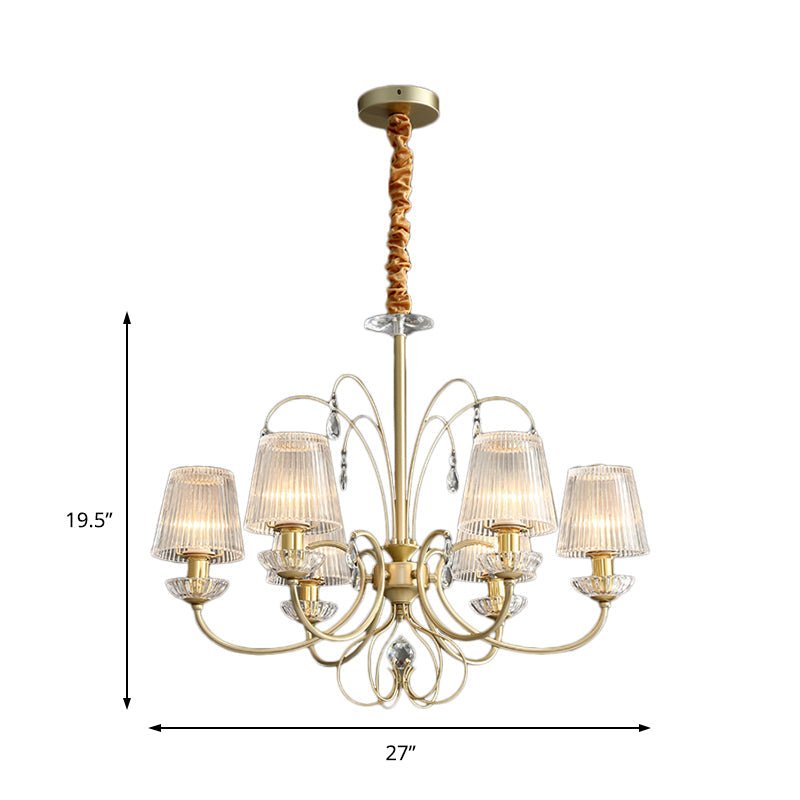 Modern Gold Ribbed Glass Cone Chandelier With 6/8/10 Lights - Elegant Hanging Ceiling Light For