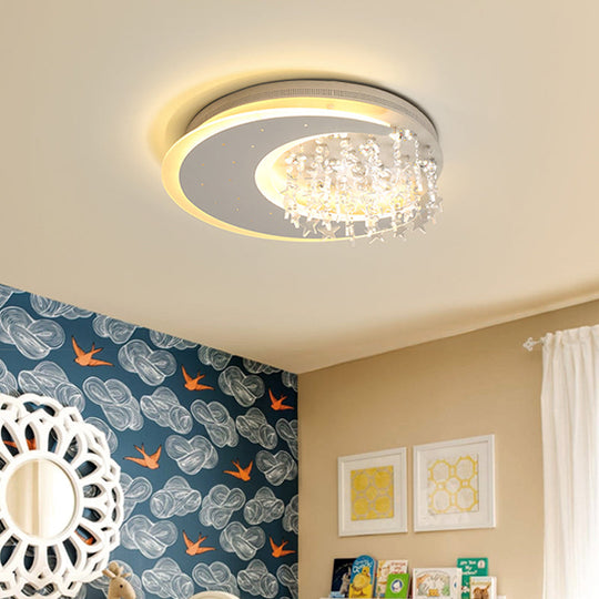 Modern Flush Ceiling Light With Crystal Accent - 16/23.5 Round Metal White Led Fixture / 16