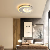 Modern Flush Ceiling Light With Crystal Accent - 16/23.5 Round Metal White Led Fixture
