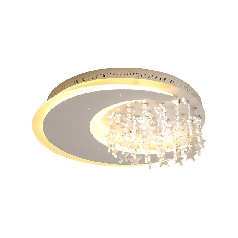 Modern Flush Ceiling Light With Crystal Accent - 16’/23.5’ Round Metal White Led Fixture