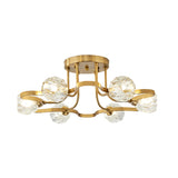 Vintage Golden Metal Semi Flush Mount Light With Clear Crystal Shade - 3/6 Lights