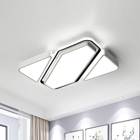 Modern Metal White Led Flush Ceiling Light With Acrylic Diffuser - Spliced Rectangle Design