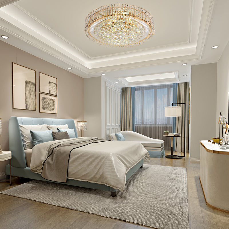 Vintage Gold Flush Ceiling Light With Clear Crystal Ball And Metallic Finish - 12’/18’ Diameter