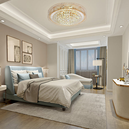 Vintage Gold Flush Ceiling Light With Clear Crystal Ball And Metallic Finish - 12’/18’ Diameter