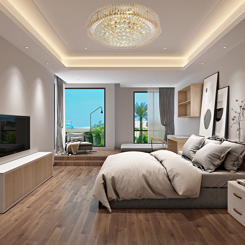 Vintage Gold Flush Ceiling Light With Clear Crystal Ball And Metallic Finish - 12’/18’ Diameter