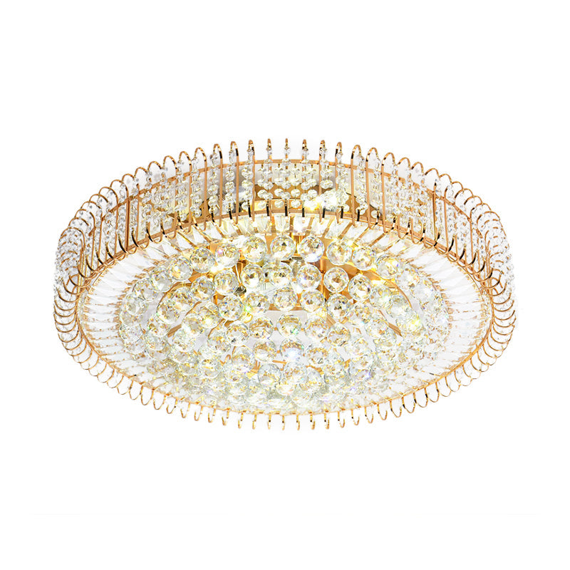 Vintage Gold Flush Ceiling Light With Clear Crystal Ball And Metallic Finish - 12’/18’ Diameter