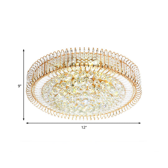 Vintage Gold Flush Ceiling Light With Clear Crystal Ball And Metallic Finish - 12’/18’ Diameter