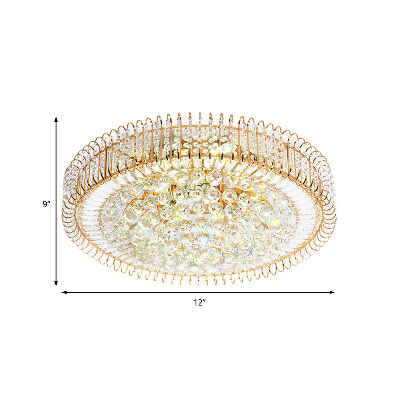 Vintage Gold Flush Ceiling Light With Clear Crystal Ball And Metallic Finish - 12/18 Diameter