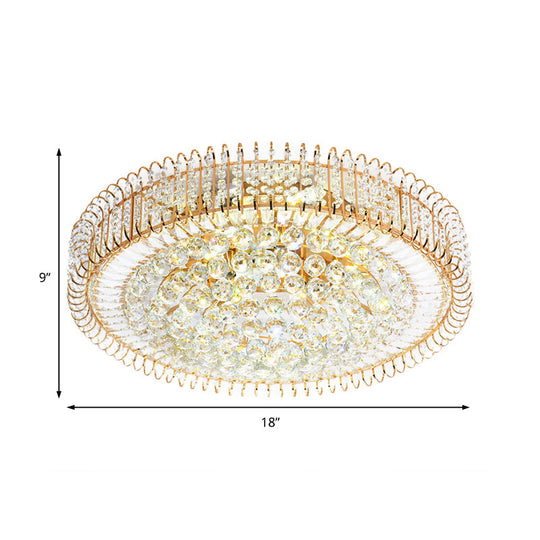 Vintage Gold Flush Ceiling Light With Clear Crystal Ball And Metallic Finish - 12/18 Diameter